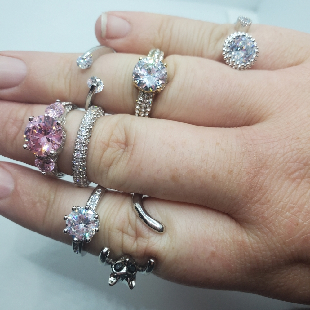New jewelry rings lot crystals, cz, rhinestones silver rings